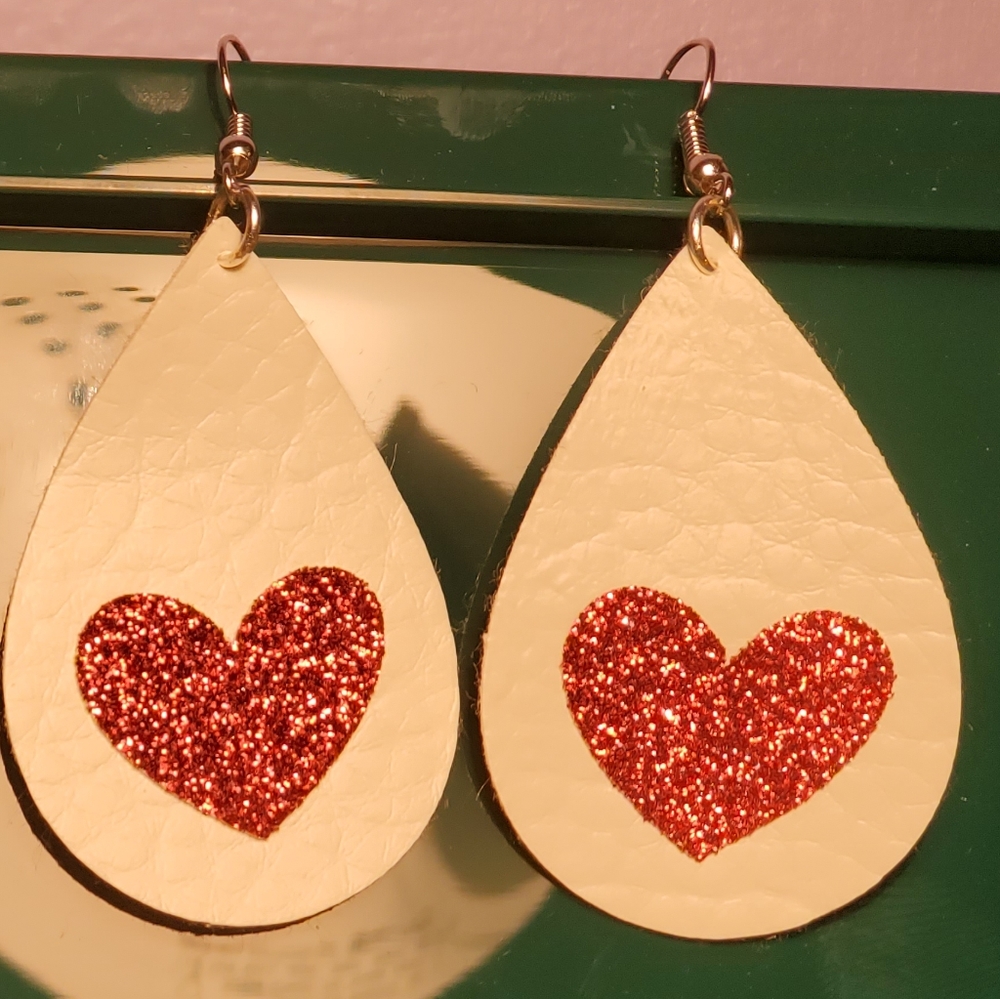 Heart Glitter Faux Leather Earrings